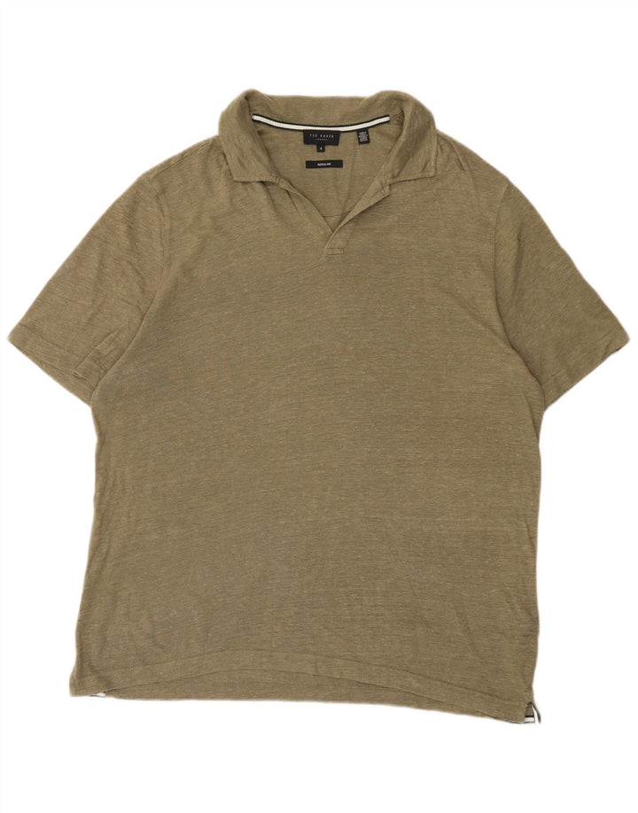 Camisa polo masculina regular Ted Baker tamanho 4 grande linho cáqui