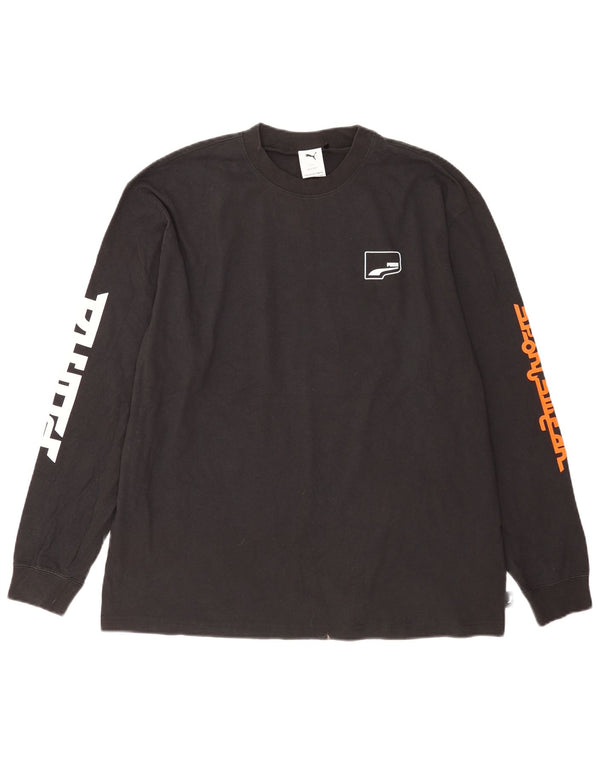 Puma Mens Graphic Top Manga Longa Grande Algodão Preto