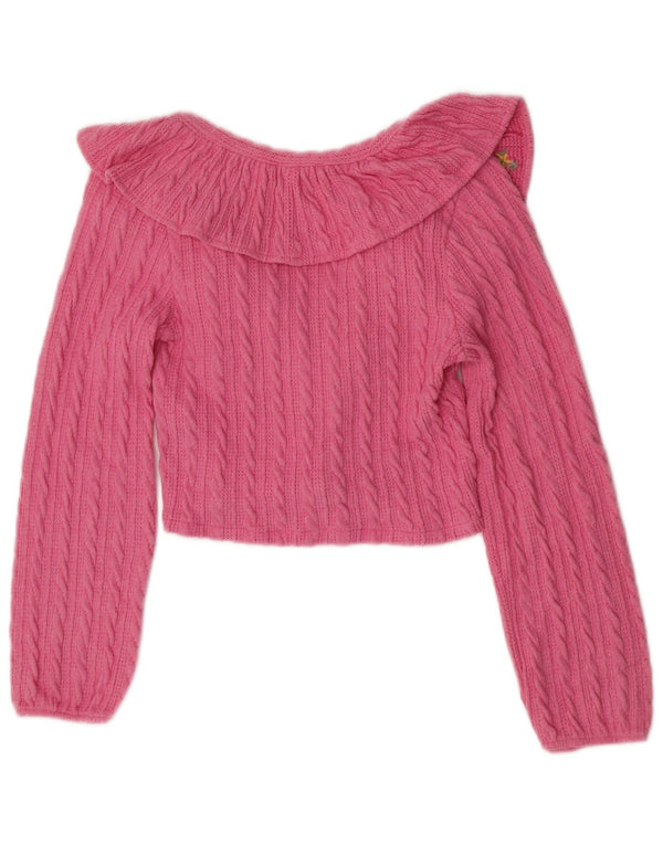 Suéter feminino Zara Crop Cardigan Reino Unido 8 pequeno poliéster floral rosa