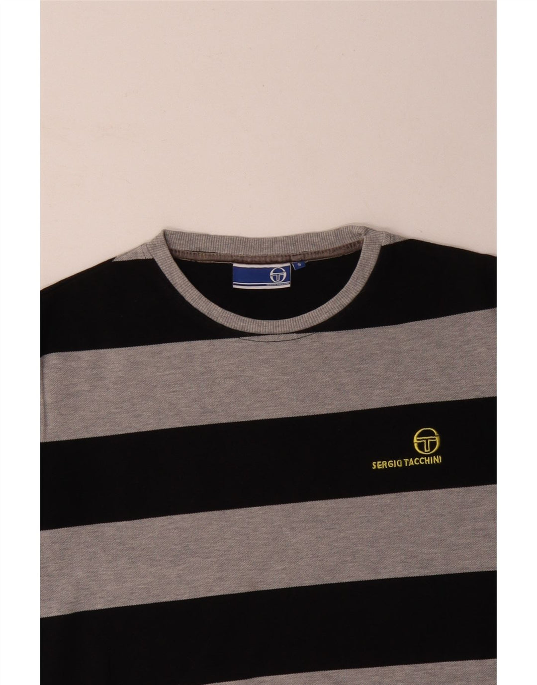 SERGIO TACCHINI Moletom masculino Jumper pequeno algodão listrado cinza