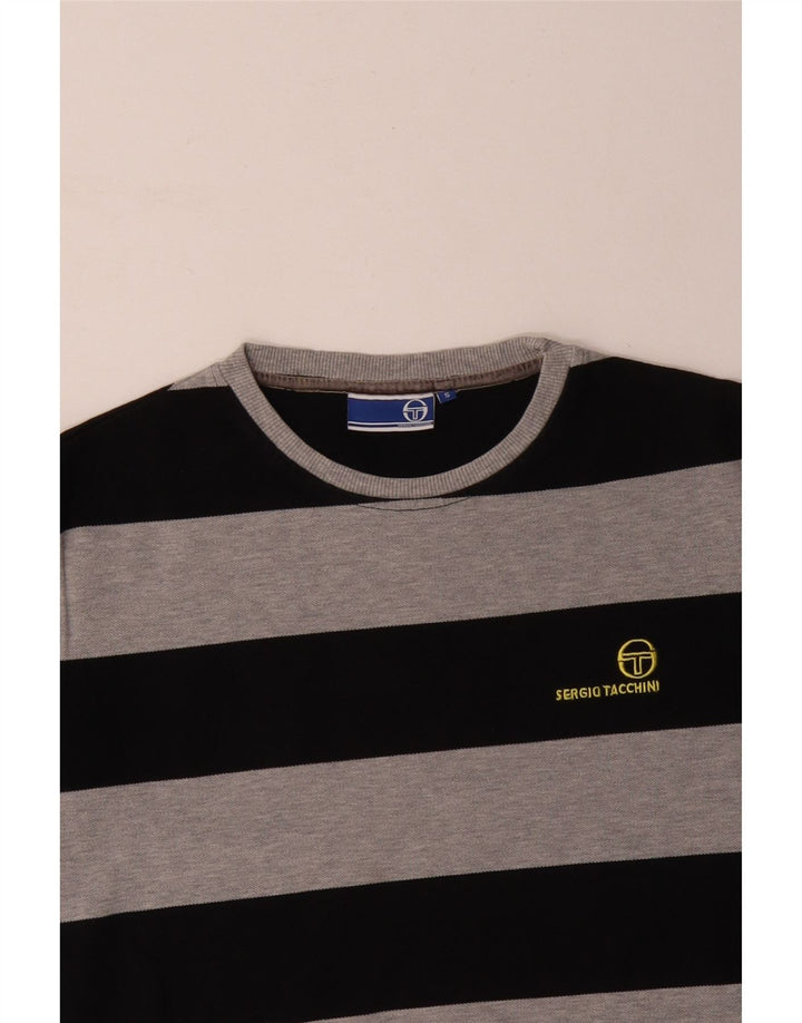 SERGIO TACCHINI Moletom masculino Jumper pequeno algodão listrado cinza