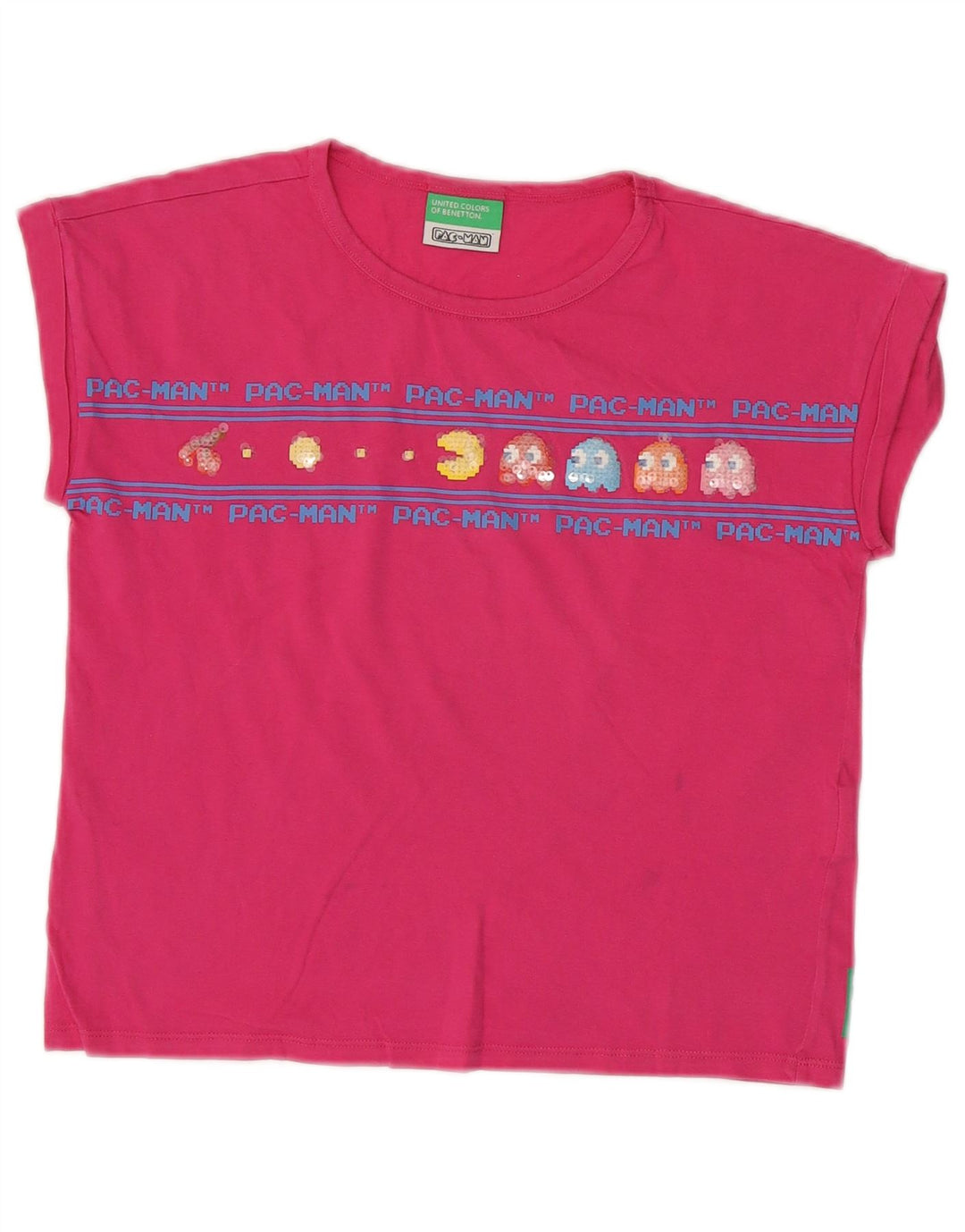 Camiseta feminina BENETTON Pac-Man Crop com estampa gráfica 8-9 anos grande rosa