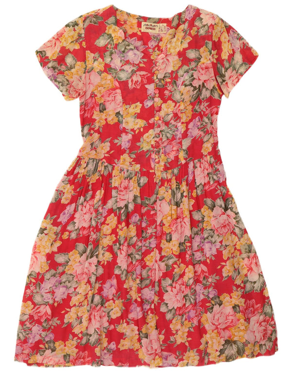 EXPRESS vestido camisa feminino de mangas curtas Reino Unido 14 grande vermelho floral viscose