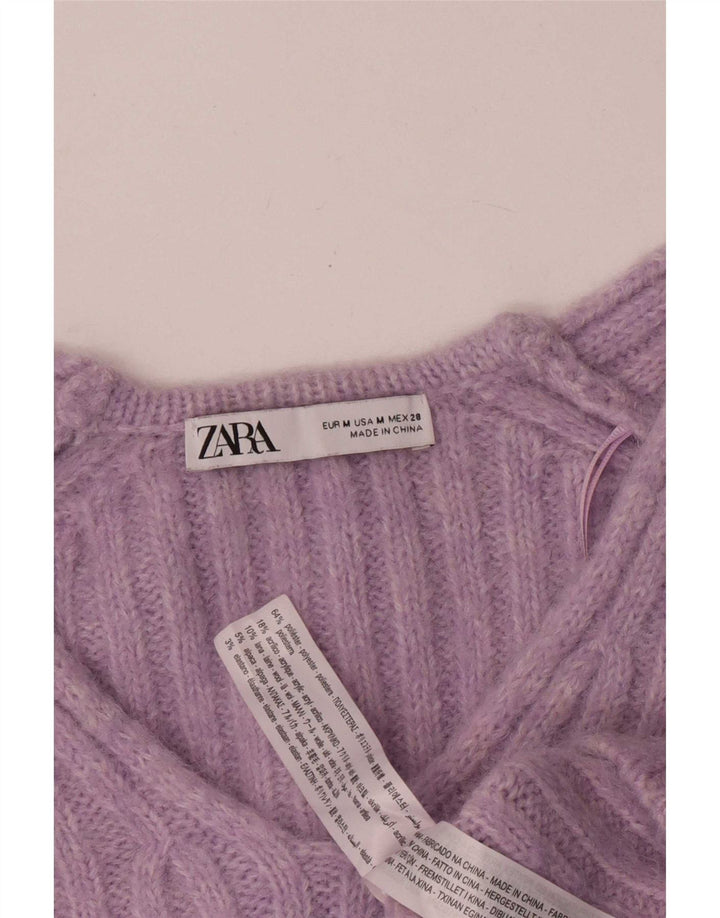 Suéter feminino Zara com decote em V e gola V UK 14 poliéster roxo médio