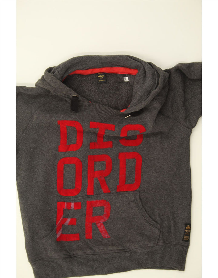 REPLAY Girls Graphic Hoodie Jumper 9-10 Years Grey Cotton Vintage Replay and Second-Hand Replay from Messina Hembry 