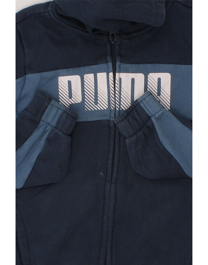 PUMA Boys Graphic Zip Hoodie Sweater 5-6 Years Blue Colourblock Cotton Vintage Puma and Second-Hand Puma from Messina Hembry 