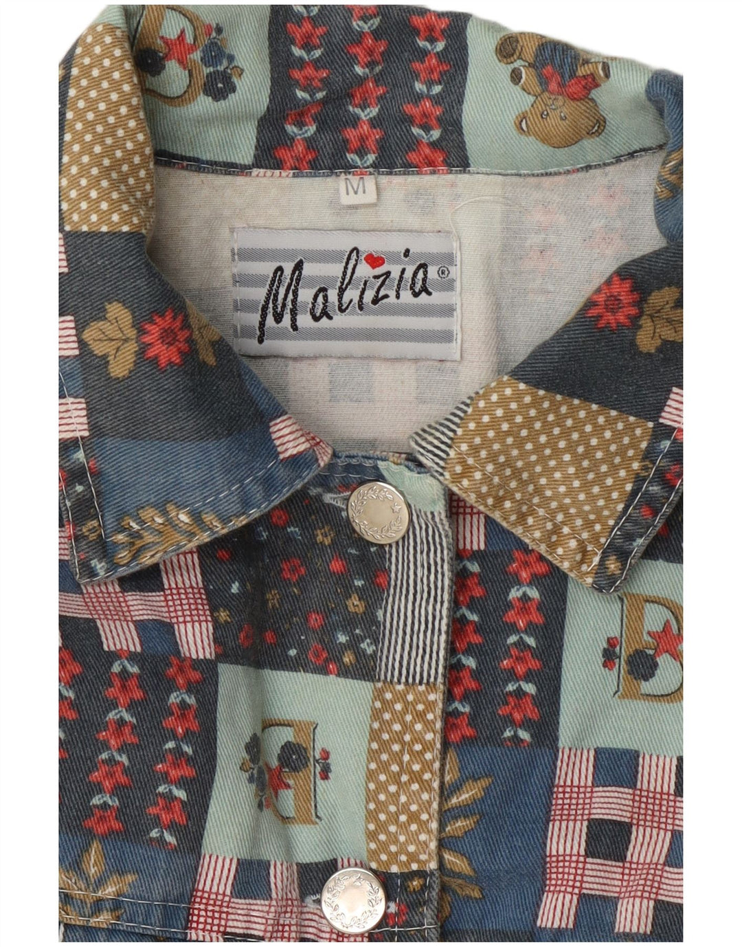 Jaqueta bomber vintage feminina UK 14 patchwork multicolorido médio