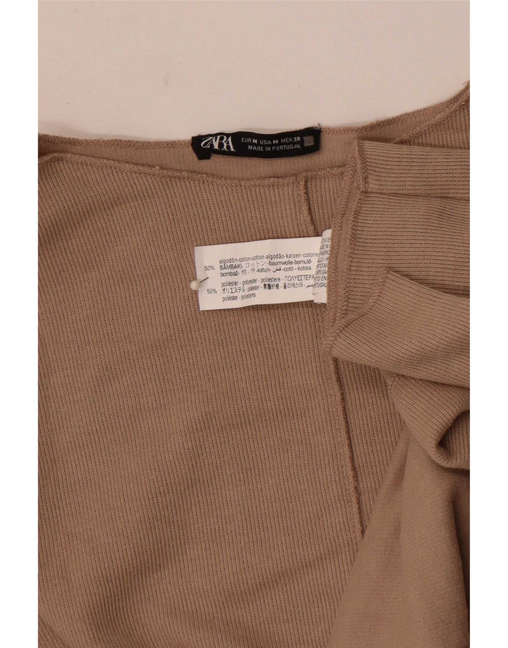 Top feminino Zara manga comprida UK 14 algodão cinza médio
