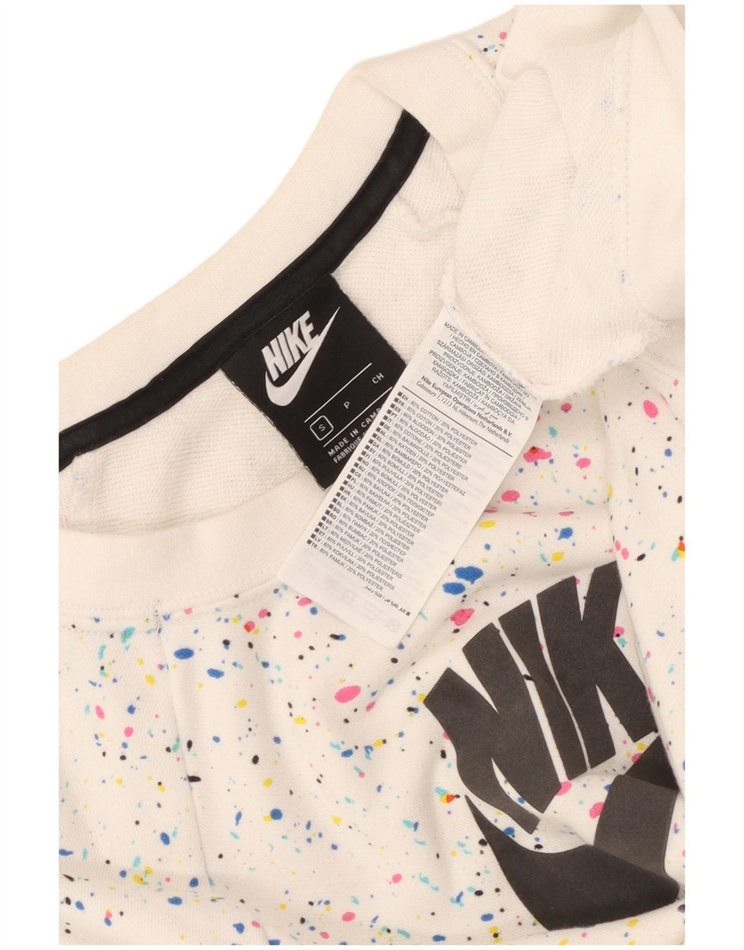 Nike feminino gráfico oversized moletom jumper UK 10 pequeno branco manchado