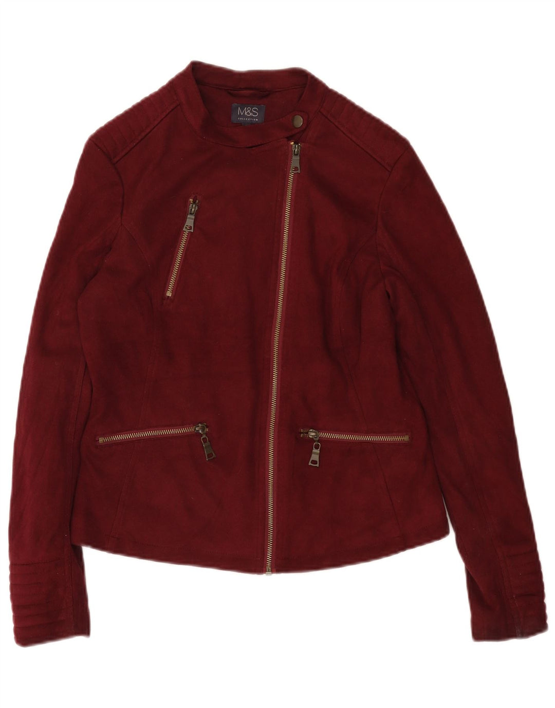 Jaqueta feminina de motociclista Marks & Spencer UK 10 pequena motociclista de poliéster cor de vinho