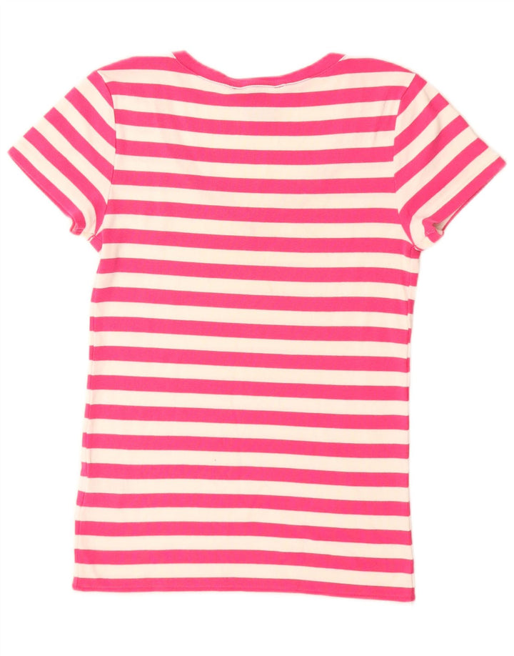 Camiseta feminina Ralph Lauren UK 12 algodão listrado rosa médio