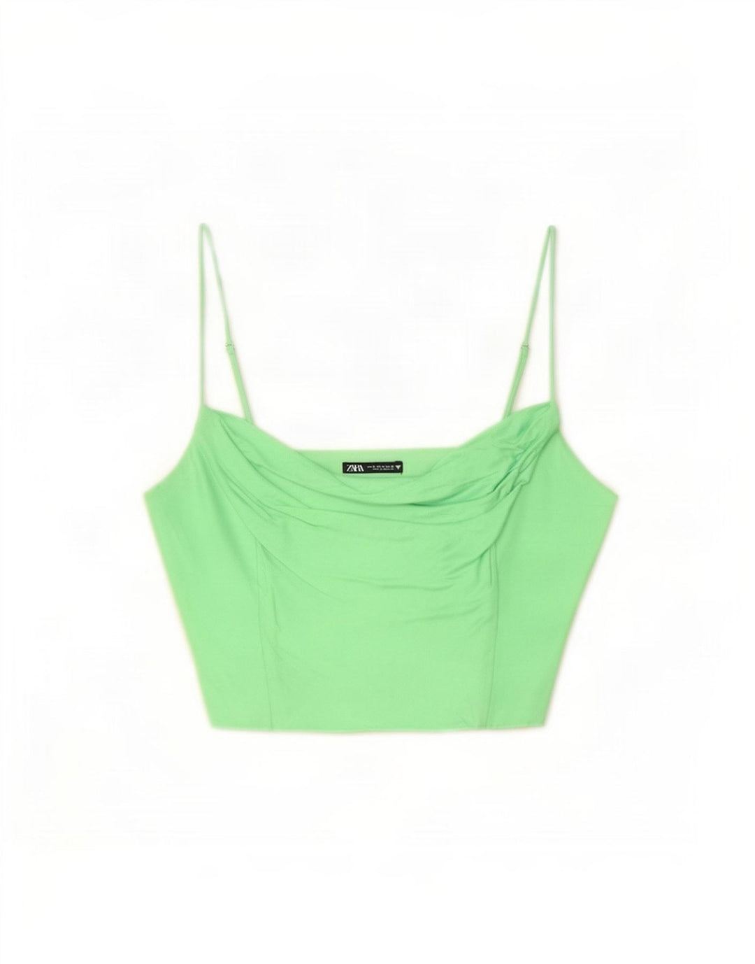 Top feminino Zara Crop Cami UK 12 viscose verde médio