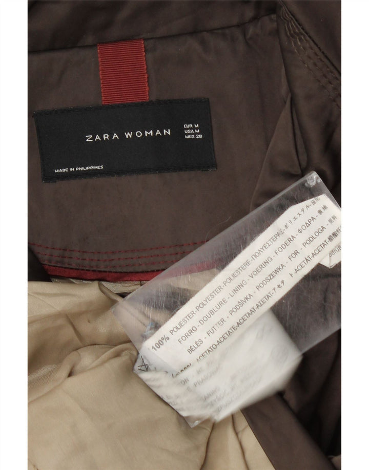 Zara Womens Pea Coat UK 14 Poliéster Marrom Médio