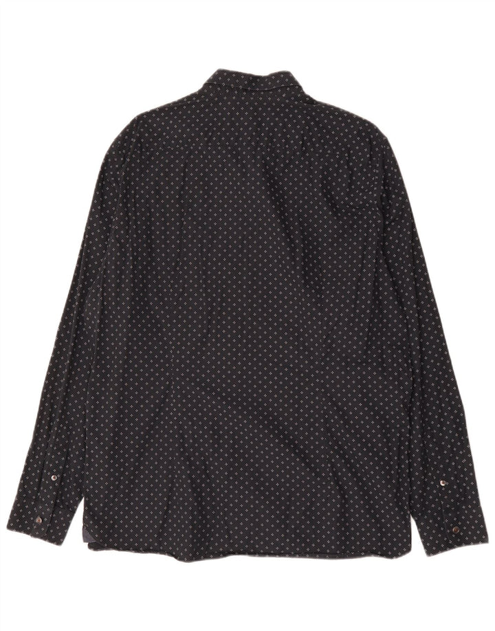 Camisa masculina Ted Baker tamanho 6 2XL algodão geométrico preto