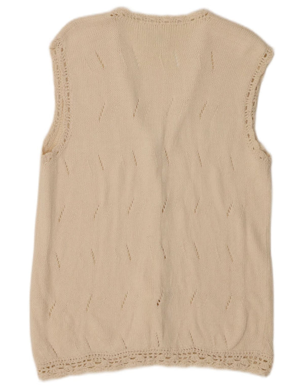 Suéter cardigã feminino sem mangas ARTESANIA UK 12 médio algodão branco