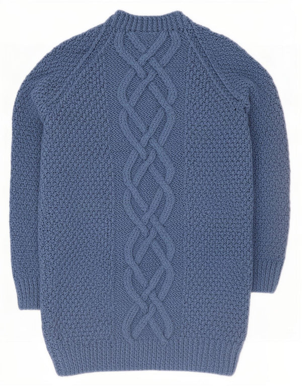 Suéter Cardigan Longline Feminino Vintage Reino Unido 14 Azul Médio