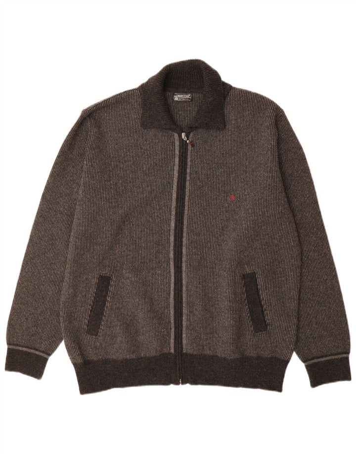Suéter cardigã masculino vintage grande bloco colorido cinza