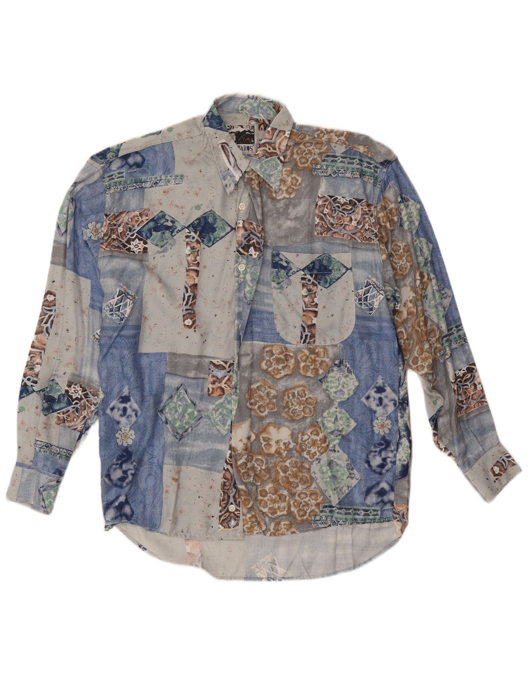 Camisa masculina Kantaros pequena azul patchwork viscose