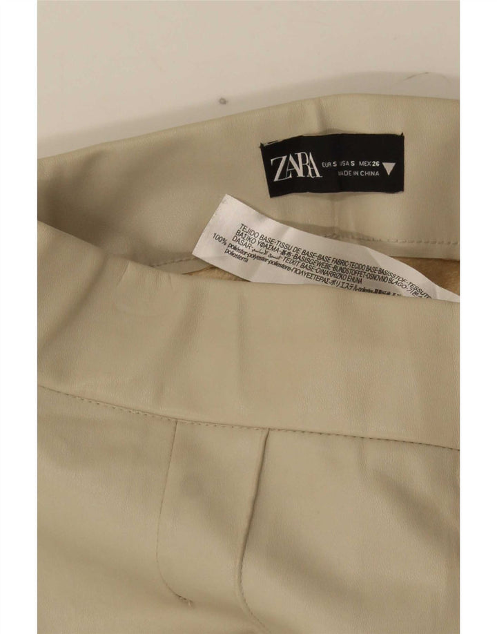 Zara Calça feminina reta casual pequena W26 L26 poliéster bege