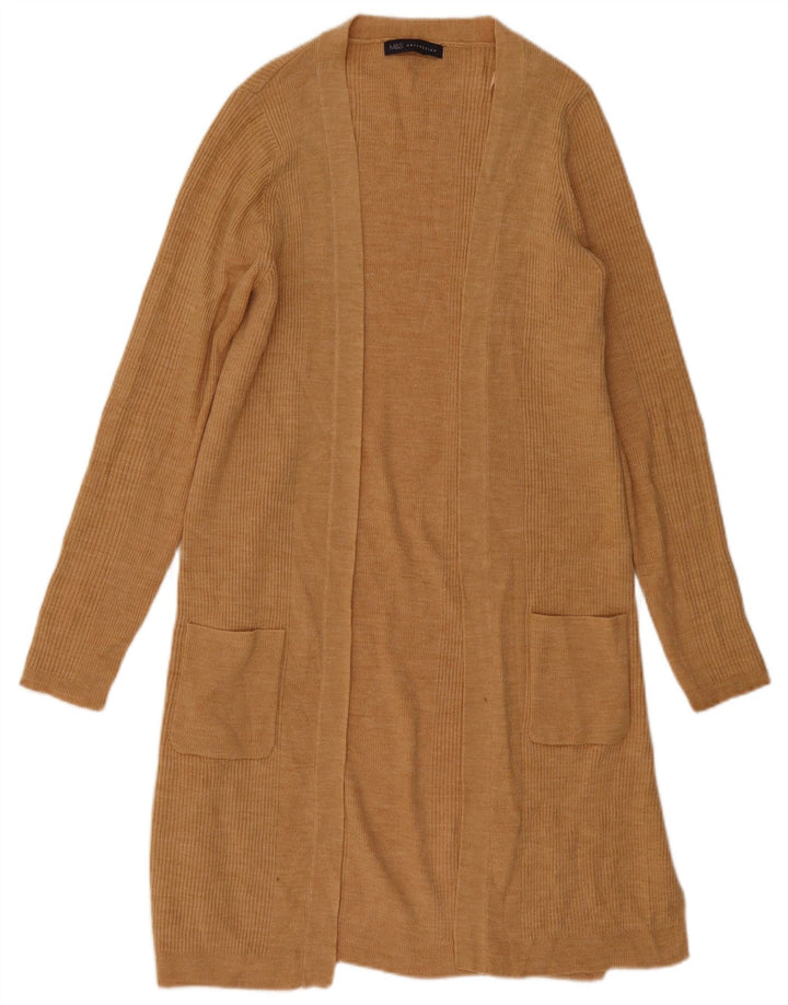 Marks & Spencer Suéter feminino Longline Open Cardigan Reino Unido 14 Médio Bege