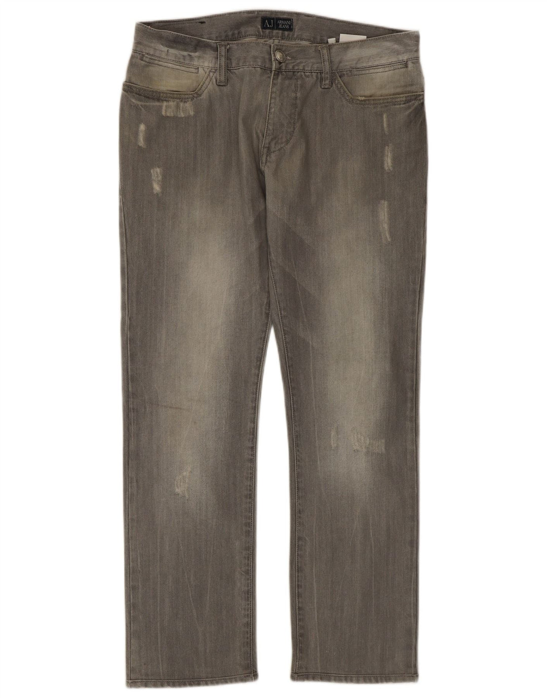 Calça jeans reta masculina Armani desgastada W32 L29 algodão cinza