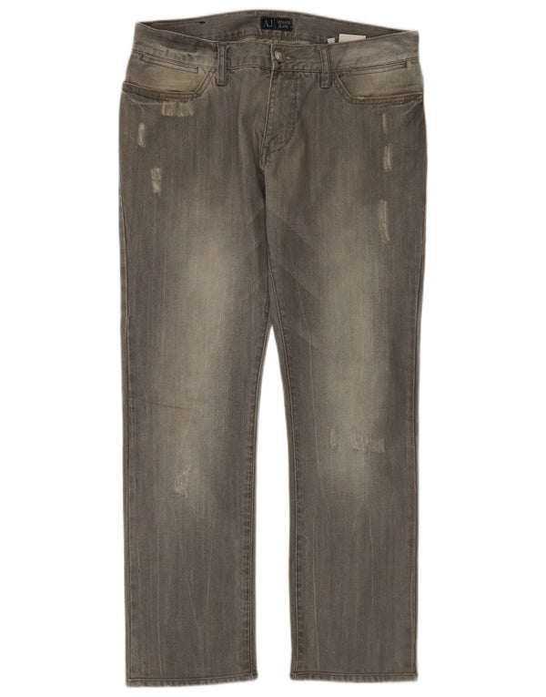Calça jeans reta masculina Armani desgastada W32 L29 algodão cinza