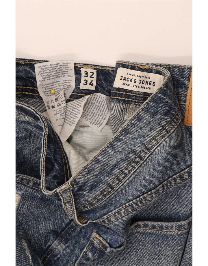 Jack & Jones Mens Tim Distressed Slim Jeans W32 L34 Azul Algodão