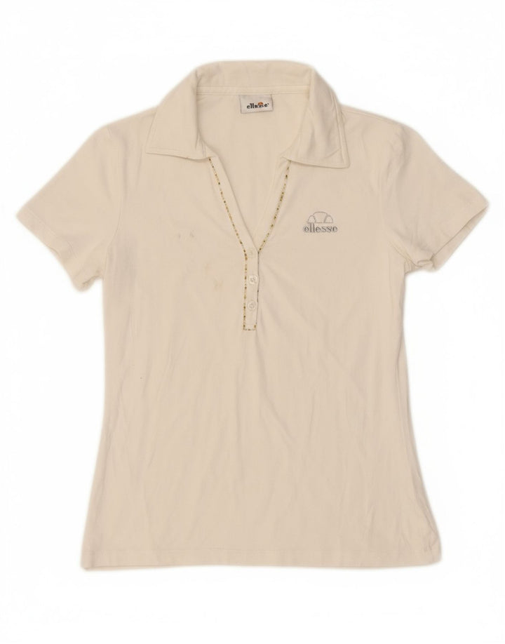 Camisa polo feminina ELLESSE UK 8 pequena algodão branco