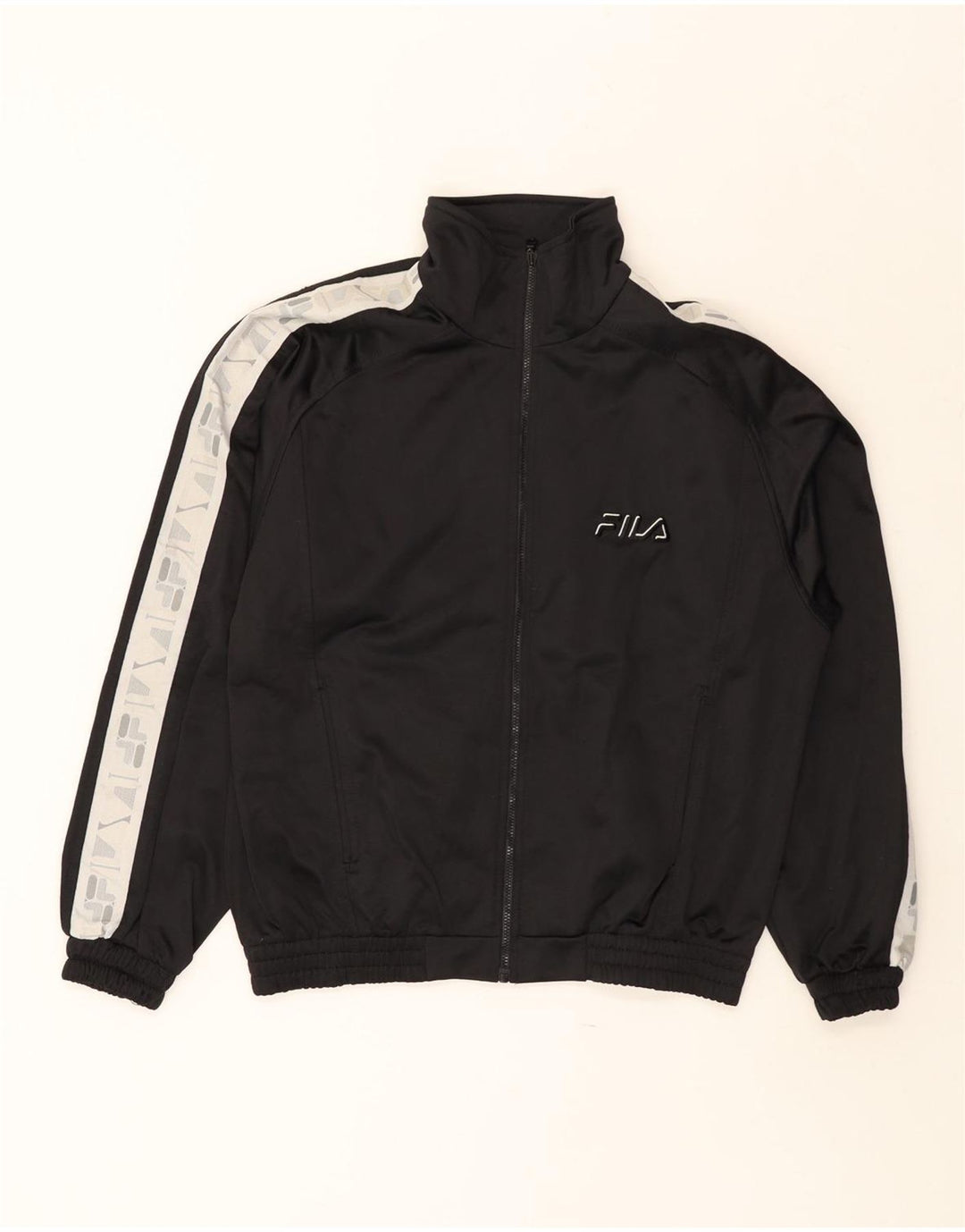 Fila Womens Graphic Tracksuit Top Jacket IT 42 Medium Black Colourblock