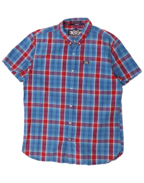 Camisa masculina Superdry de manga curta 2XL algodão xadrez azul