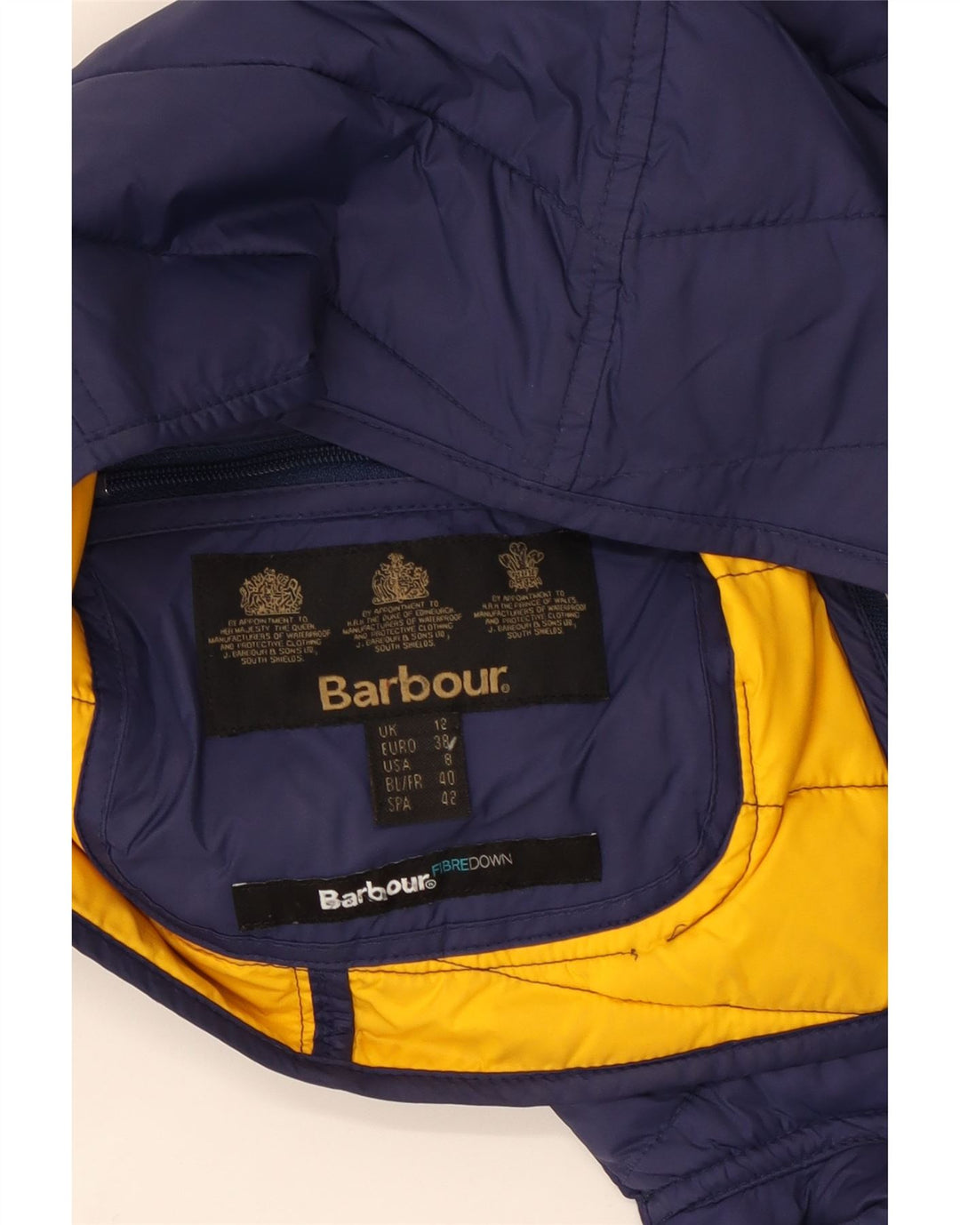 Jaqueta feminina acolchoada com capuz Barbour UK 12 azul marinho médio