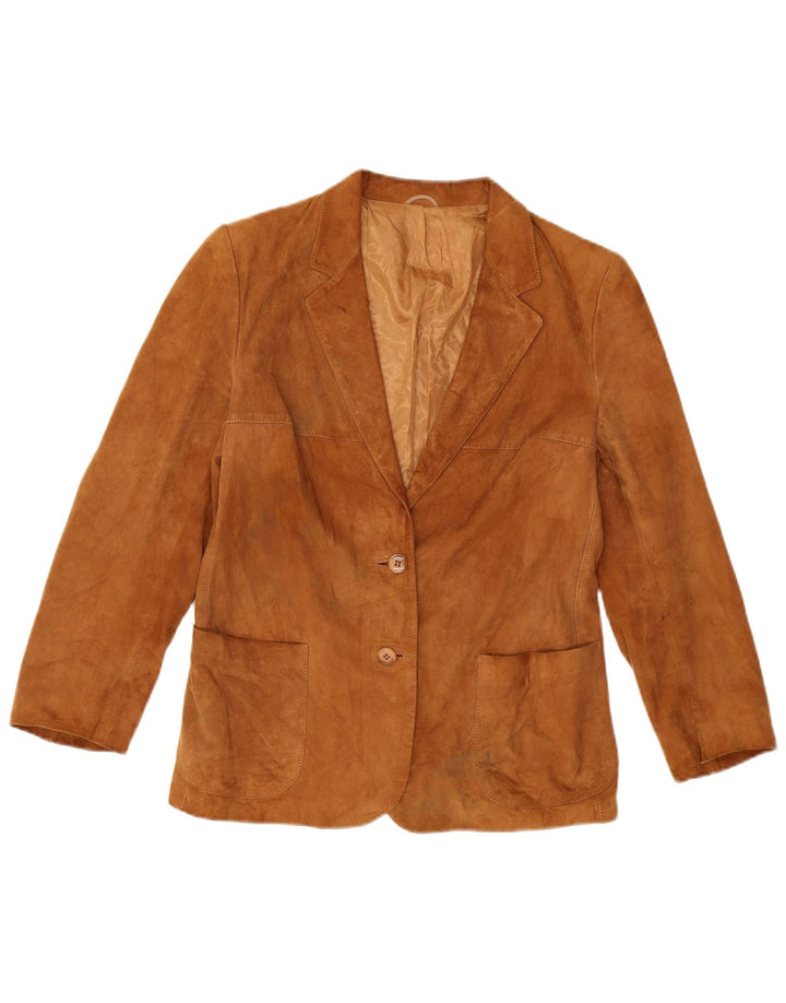 Jaqueta blazer feminina vintage de camurça com 2 botões IT 46 couro marrom grande