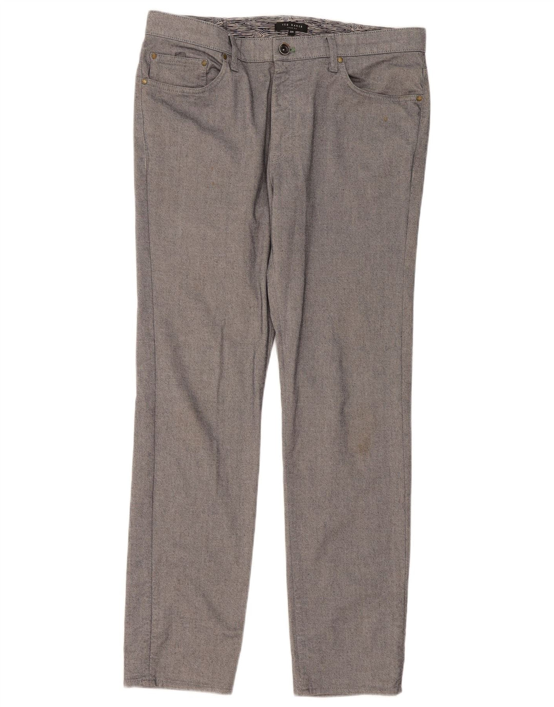 Calça casual slim masculina Ted Baker W32 L30 algodão cinza