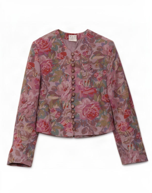 Oui Set Jaqueta Blazer Feminina Reino Unido 10 Pequeno Acetato Floral Roxo