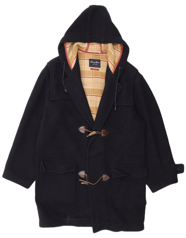 Vintage Mens Hooded Duffle Coat UK 38 Lã azul marinho médio
