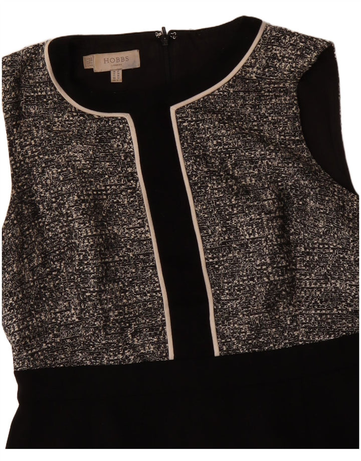 Vestido feminino Hobbs com bainha sem mangas UK 12 poliéster preto médio manchado