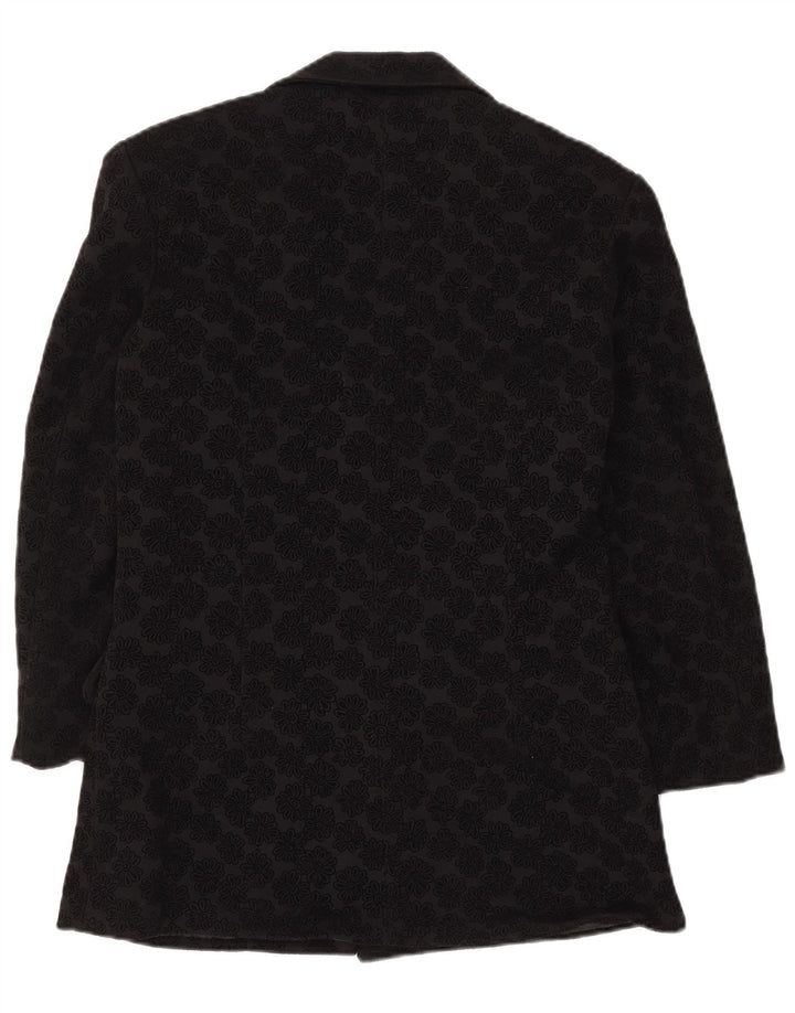 Jaqueta blazer feminina grande com 3 botões KOMBI Reino Unido 10 pequena preta floral