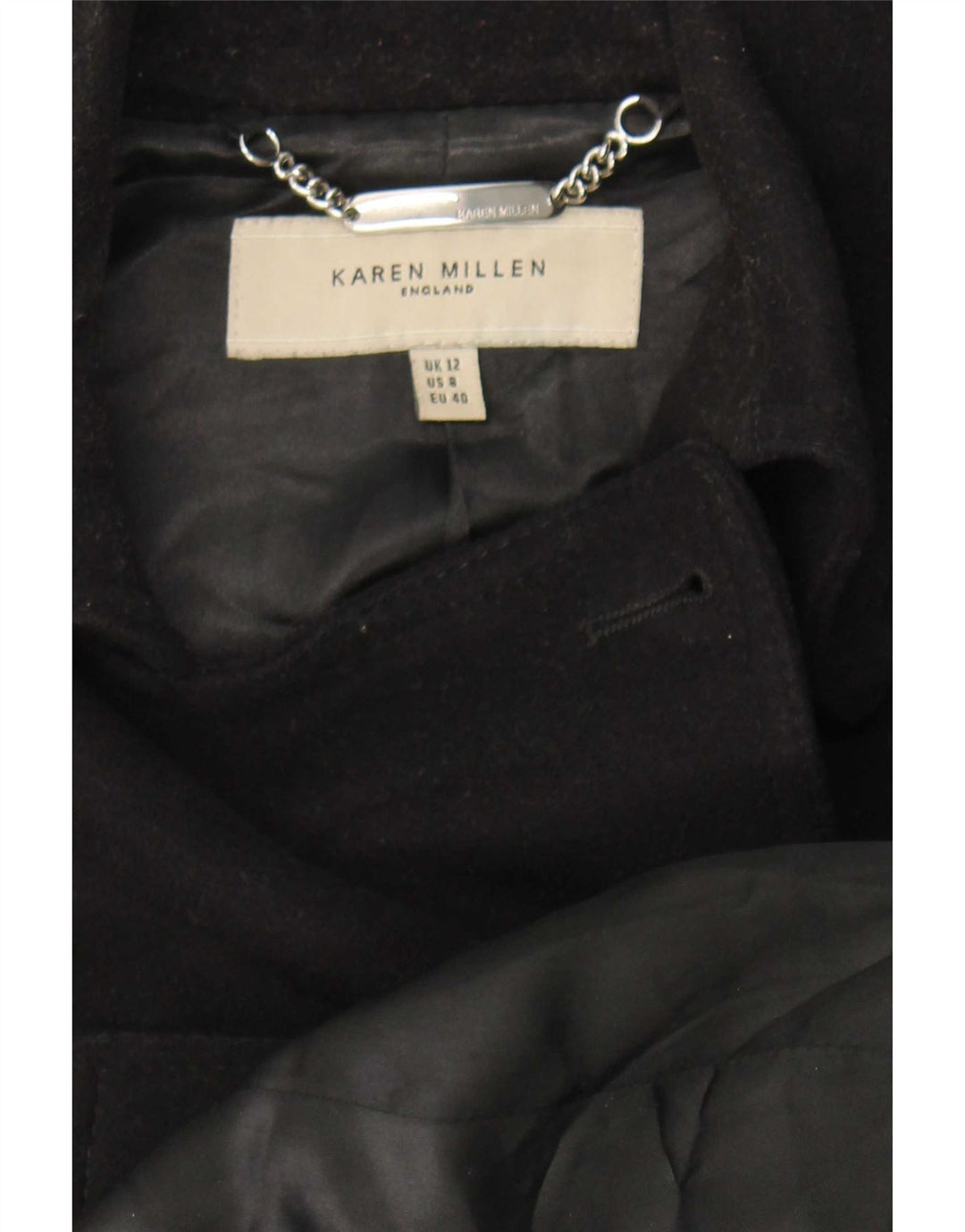 Trench Coat feminino Karen Millen Reino Unido 12 lã preta média