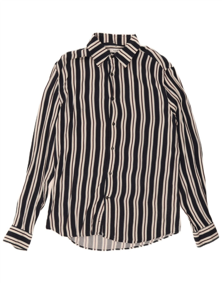 Camisa masculina Reiss média listrada azul marinho viscose