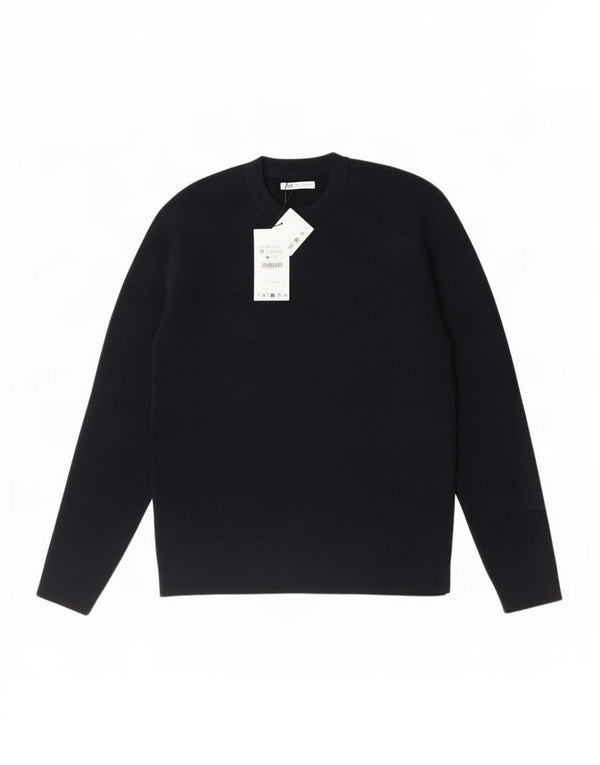 Suéter masculino Zara com gola redonda e acrílico azul marinho médio