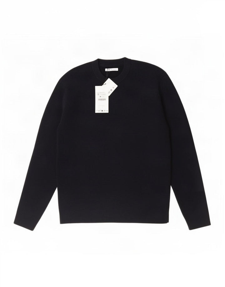 Suéter masculino Zara com gola redonda e acrílico azul marinho médio