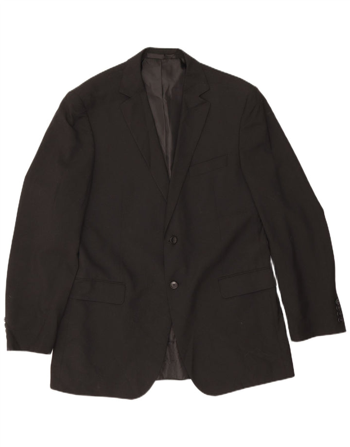 Jaqueta blazer masculina de 2 botões Marks & Spencer Reino Unido 42 grande poliéster preto