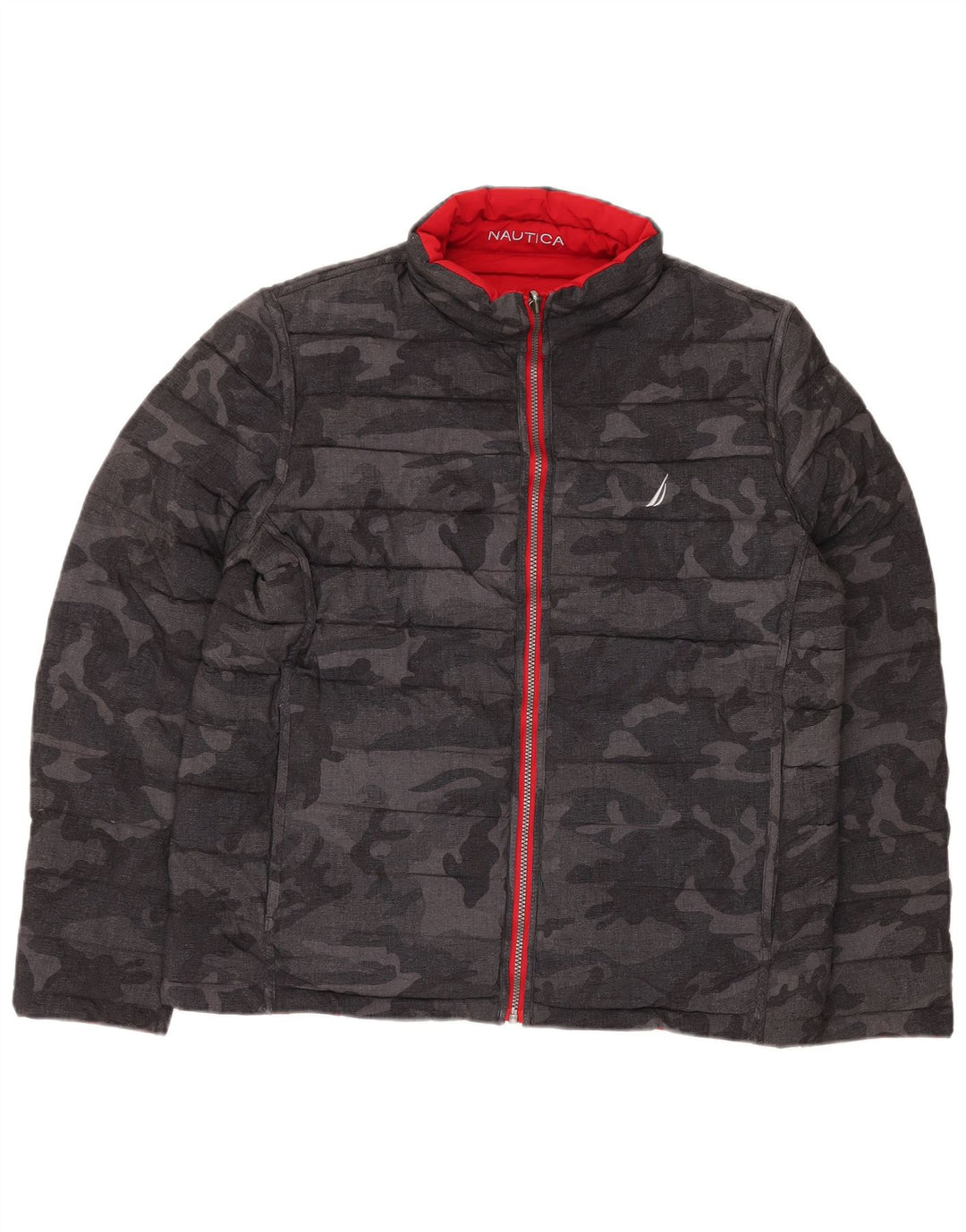 Jaqueta acolchoada reversível masculina NAUTICA UK 40 grande camuflagem preta