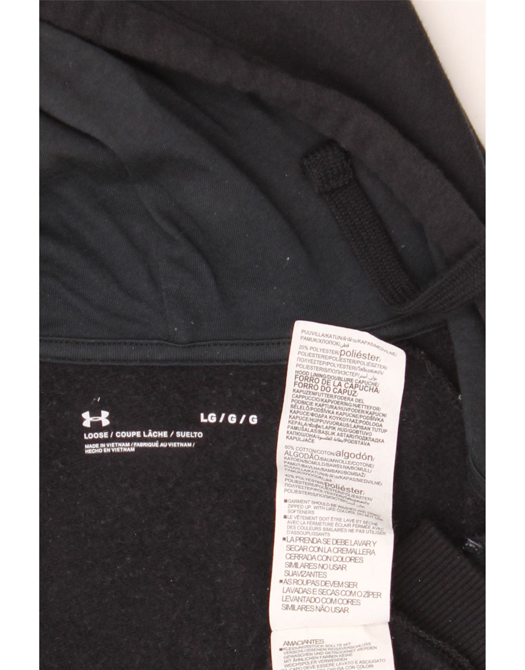 Suéter masculino Under Armour com capuz e zíper grande algodão preto