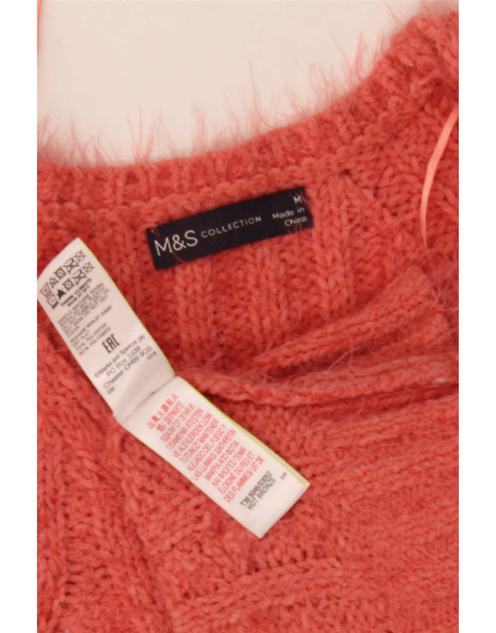 Suéter feminino Marks & Spencer com decote em V Reino Unido 12 poliéster rosa médio