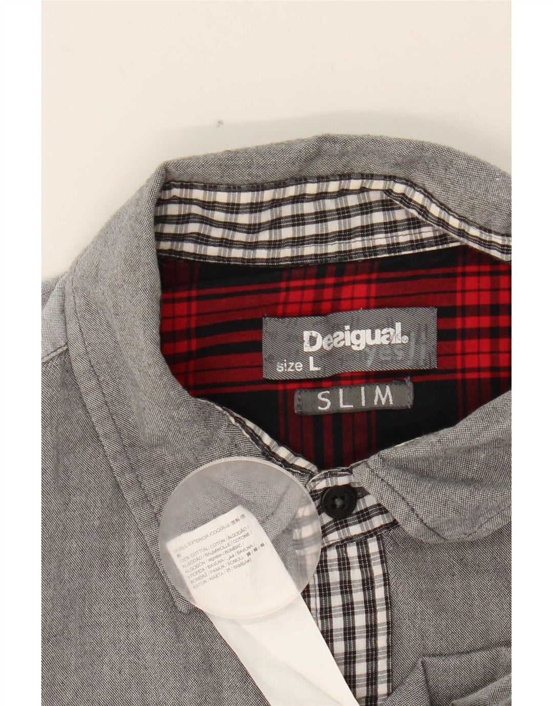 Camisa Slim Masculina Desigual Grande Algodão Xadrez Cinza
