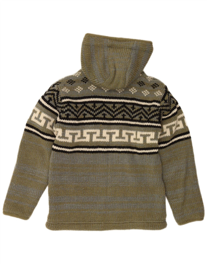 Suéter cardigã masculino VINTAGE com capuz médio cáqui lã Fair Isle