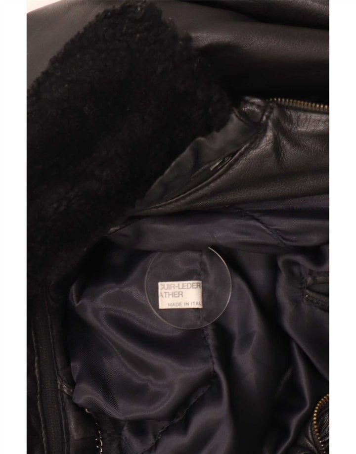 Jaqueta de couro masculina vintage IT 52 XL preta