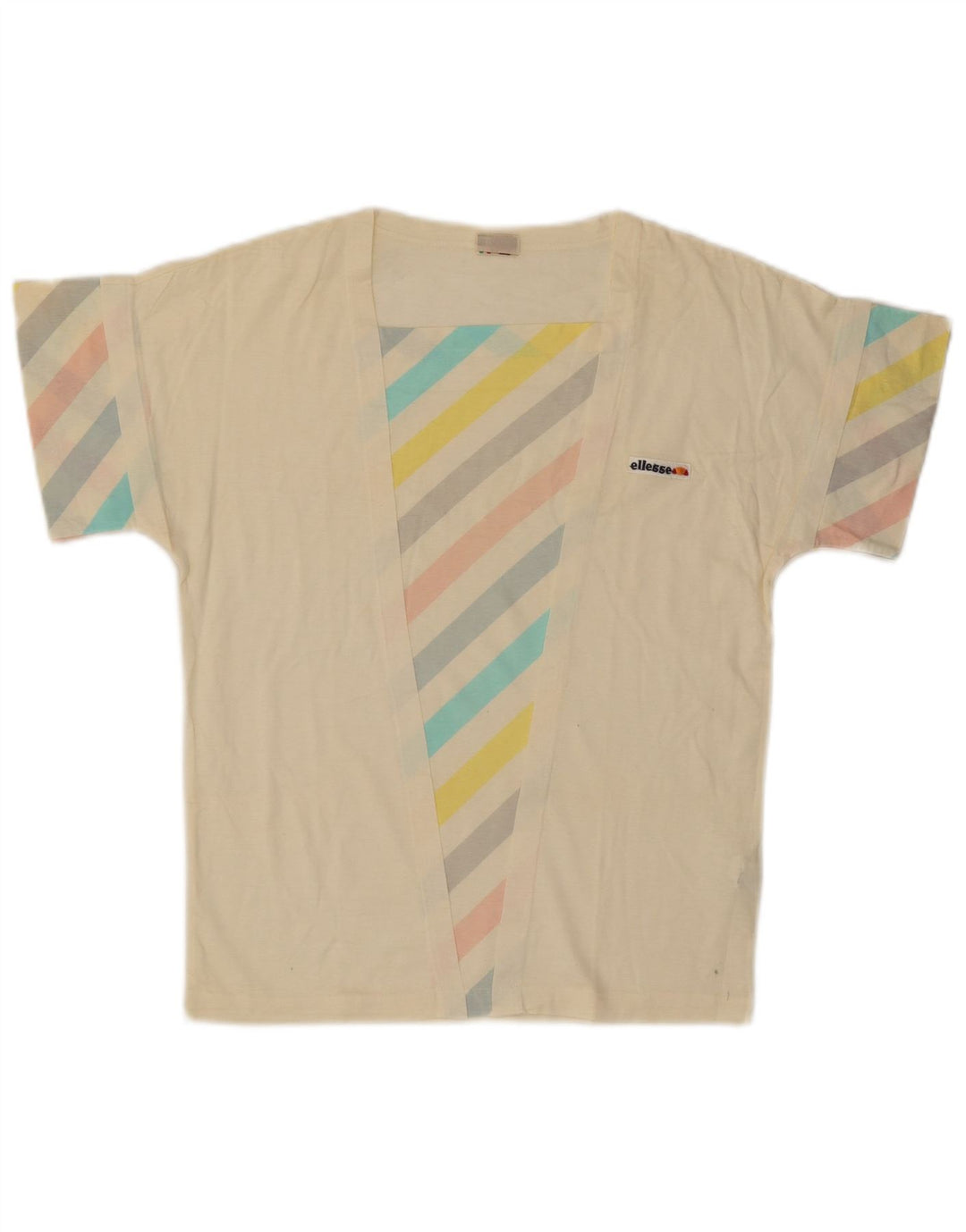 Camiseta feminina Ellesse UK 12 algodão listrado branco médio