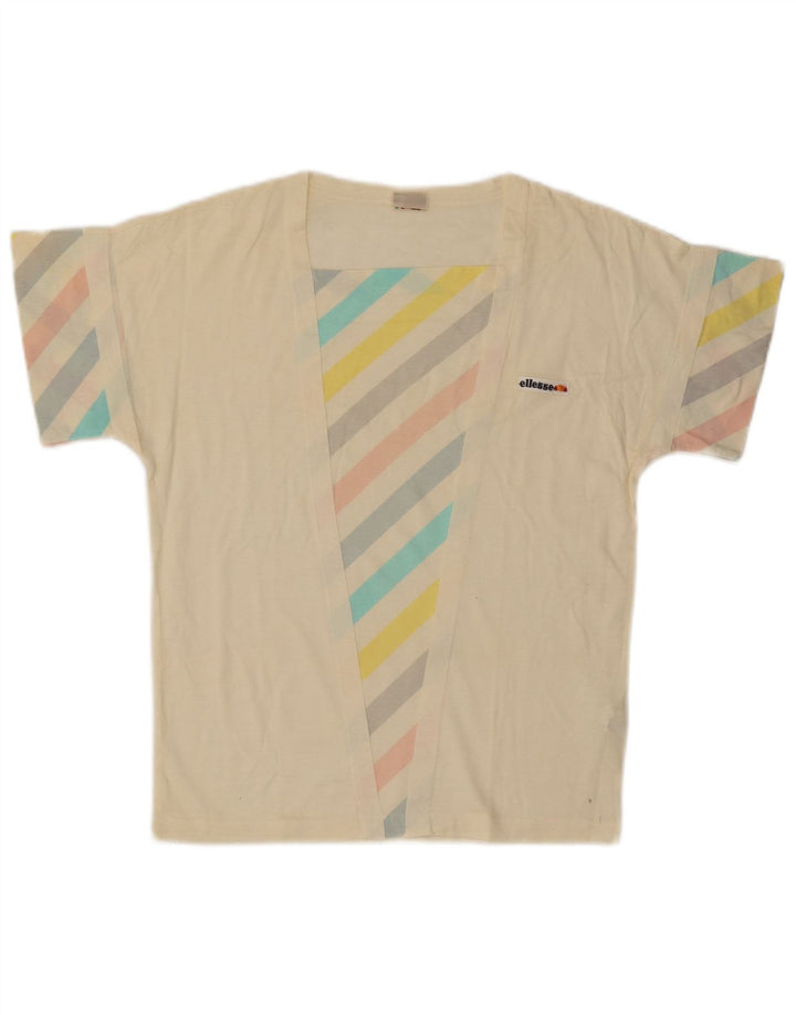 Camiseta feminina Ellesse UK 12 algodão listrado branco médio